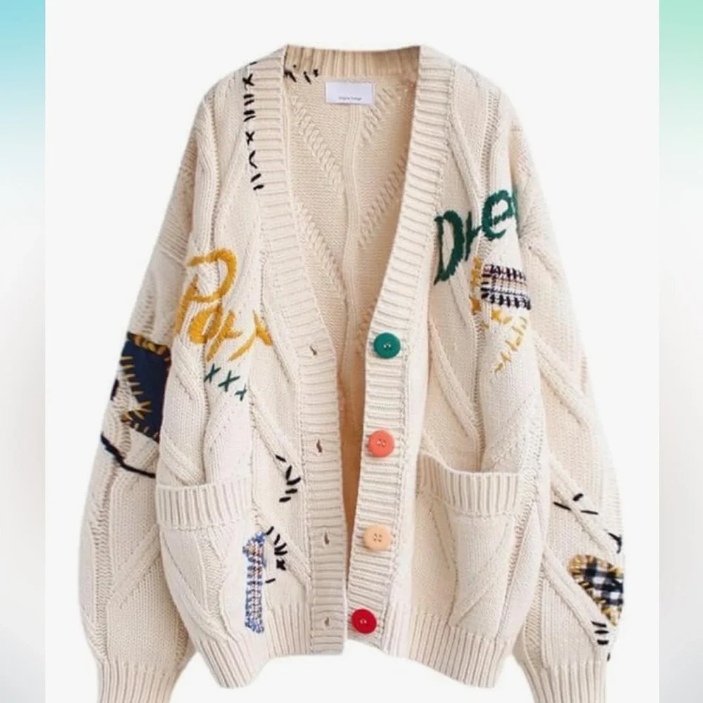 Amazon Cream Cardigan with Multicolor Buttons - Picture 1 of 4